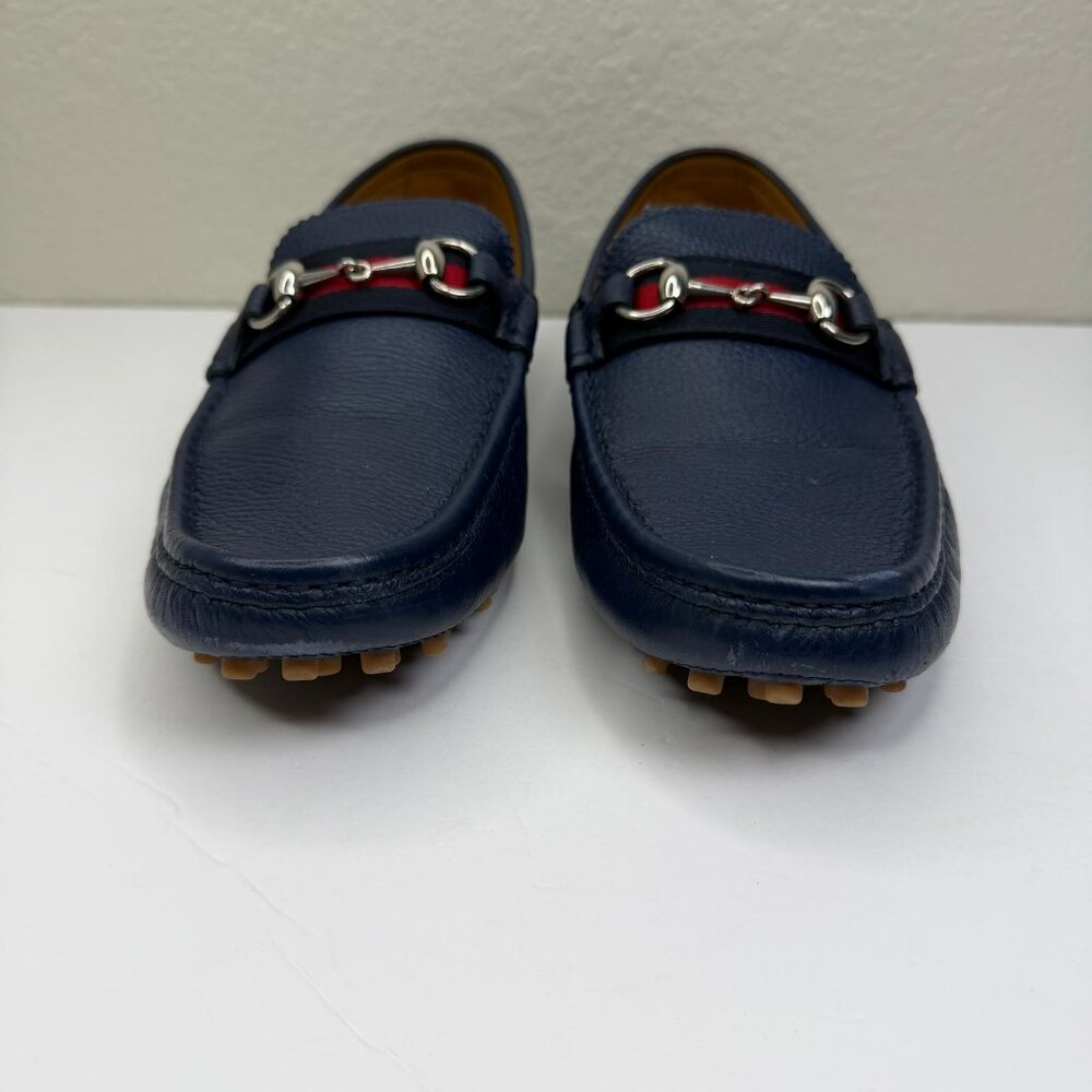 Mens Navy Blue Leather Gucci Web U.S. Size 9 - Picture 9 of 11